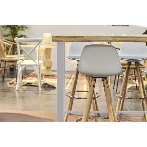 Table Haute En Chêne Clair Et Acier Blanc