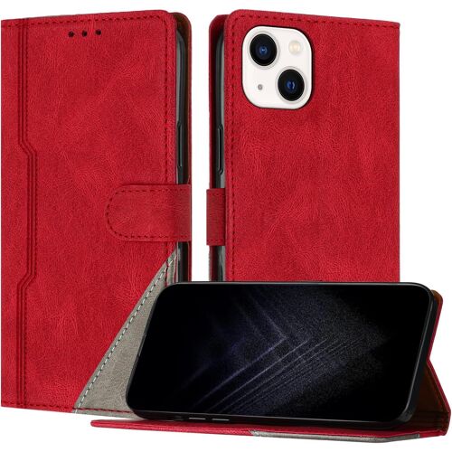 KAL-Étui Pour Iphone 13 (6,1 Pouce), Housse En Cuir Pu Avec [Protection Antichoc Tpu] [Fonction Support] [Porte-Cartes ] Antichoc Magnétique Coque Pour Iphone 13 - Rouge