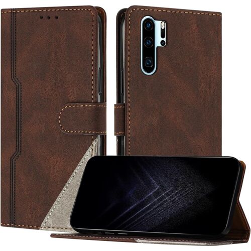 KAL-Étui Pour Huawei P30 Pro, Housse En Cuir Pu Avec [Protection Antichoc Tpu] [Fonction Support] [Porte-Cartes ] Antichoc Magnétique Coque Pour Huawei P30 Pro - Marron