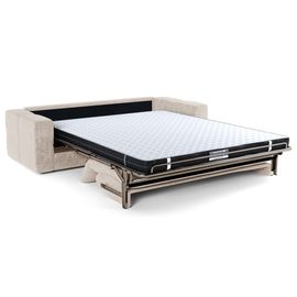 Canapé Convertible Express 4 Places En Velours Gaufré Crème