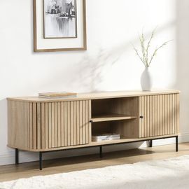 Meuble Tv 2 Portes Rainurées Couleur Chêne L160xh55 Cm