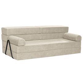 Canapé Droit Convertible 3 Places En Velours Texturé Beige