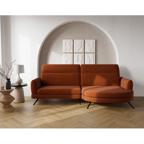 Canapé D'angle Droit 4 Places En Tissu Texturé Terracotta