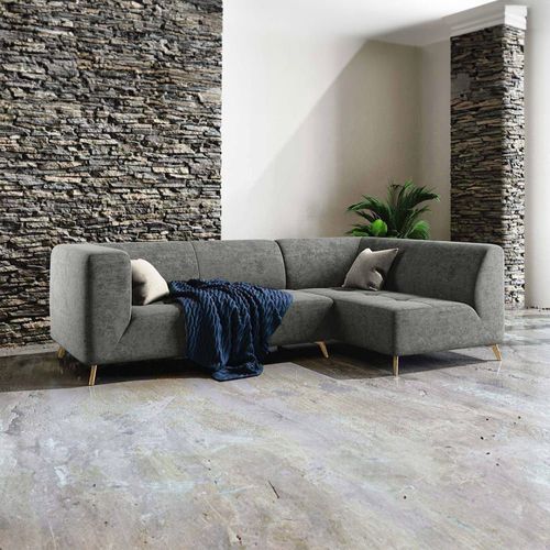 Canapé D'angle Droit En Polyester Gris