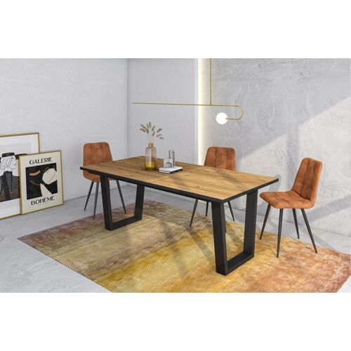 Table à manger effet bois de chêne et noir 194x90x74cm