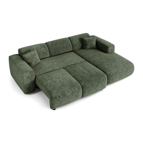 Canapé Convertible Angle Droit 5 Places Velours Gaufré Vert Émeraude