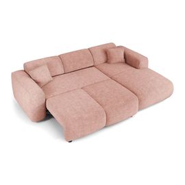 Canapé Convertible Angle Droit 5 Places Velours Texturé Rose Vintage