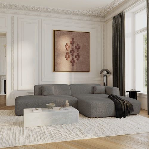 Canapé Angle Droit Ouvert Tissu Bouclette Gris Graphite 5 Places