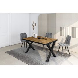 Table À Manger Effet Bois De Chêne Et Noir 140x90x74cm