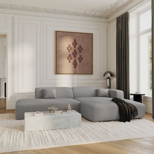 Canapé Angle Droit Ouvert Tissu Tramé Gris Clair 5 Places