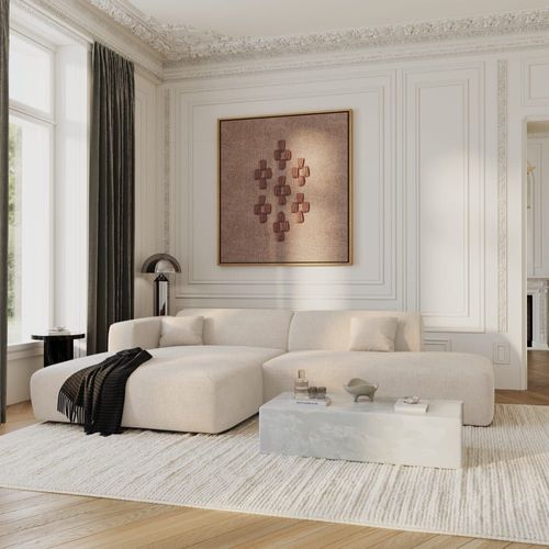 Canapé Angle Gauche Ouvert Velours Côtelé Crème 5 Places