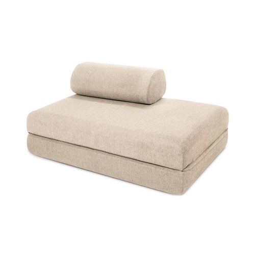 Canapé Droit Convertible Et Modulable 2 Places En Tissu Lisse Beige