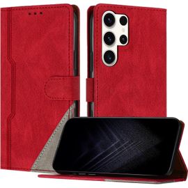 Kal-Étui Pour Samsung Galaxy S23 Ultra, Housse En Cuir Pu Avec [Protection Antichoc Tpu] [Fonction Support] [Porte-Cartes ] Antichoc Magnétique Coque Pour Galaxy S23 Ultra - Rouge