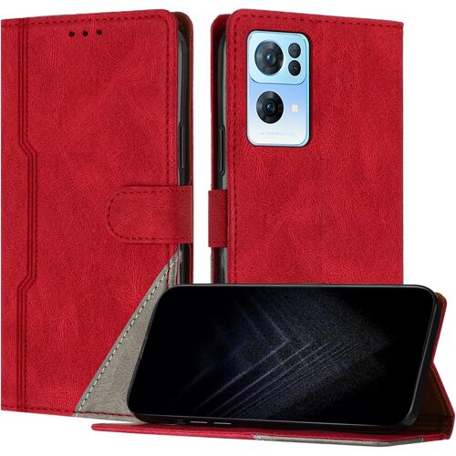 KAL-Étui Pour Oppo Reno 7 Pro 5G, Housse En Cuir Pu Avec [Protection Antichoc Tpu] [Fonction Support] [Porte-Cartes ] Antichoc Magnétique Coque Pour Oppo Reno 7 Pro 5G - Rouge