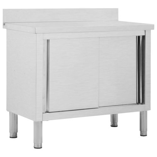Vidaxl Table De Travail Avec Portes Coulissantes 100x50x(95-97)Cm Inox