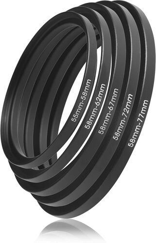 Step UP Filter Adapter Anneau Adaptateur de Filtre Bague d'adaptation. pour Les lentilles et Les filtres. Fabriqué en métal de Haute qualité. Très Mince et Robuste. (55mm - 58mm)