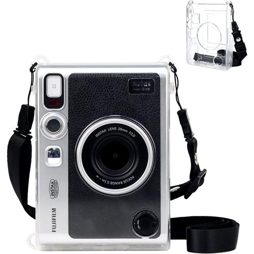 Mini Evo Housse-Housse de Protection Transparent pour Appareil Photo Instantané Fujifilm Instax Mini Evo-Coque Rigide Transparente avec Bandoulière Réglable