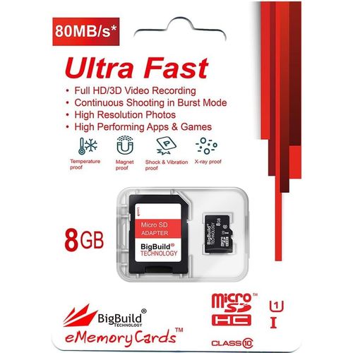 8Go Ultra Rapide Class 10 80Mo/s MicroSD SDHC Carte mémoire pour Sony HDR-CX405 Camcorder, Adaptateur SD Inclus
