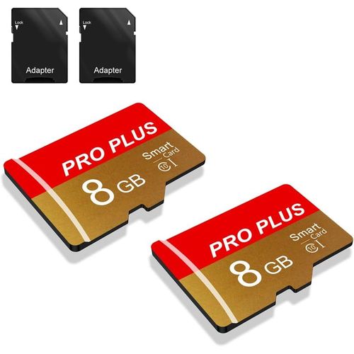 Lot De 2 Carte Mémoire 8 Go Avec Adaptateur, Carte Mémoire Tf Haute Vitesse, Uhs-I, A1, C10, Carte Tf Pour Tablette/Téléphone/Appareil Photo/Autoradio/Enregistreur De Conduite (Tf162 8 Go)