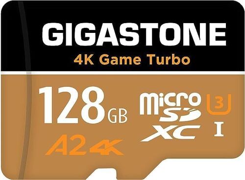 [5 Years Free Data Recovery] GIGASTONE 128GB Memory Card, Game Turbo Max, Speed up to 160/100MB/s, for Switch, Steamdeck, 4K Video A2 V30 U3 MicroSDXC with Adapter.