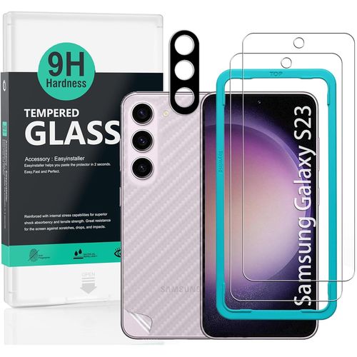 Protecteur D'écran Pour Samsung Galaxy S23 5g(6.1 Pouces),Avec 2 Pièces En Verre Trempé,1 Protection D'objectif D'appareil Photo,1 Film En Fibre De Carbone[Pas De Bulles]