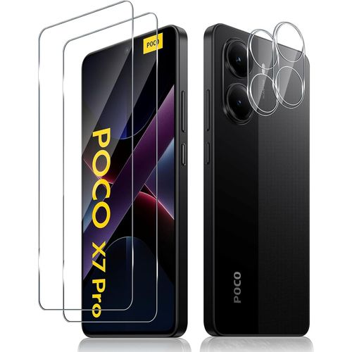 CAUC-2 Pièces Verre Trempé pour Xiaomi Poco X7 Pro et 2 Pièces Caméra Arrière Protecteur, 0.33MM Film Protection écran, 9H Dureté, Anti Rayures, HD Vitre Protection