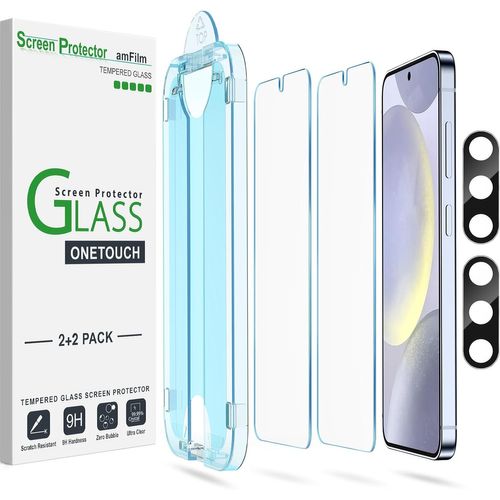 CAUC-Lot de 2 + 2 Films de Protection en Verre Trempé OneTouch pour Samsung Galaxy S24 Plus 5G, Dureté 9H avec Protection d'objectif d'appareil Photo, Installation Facile et Sans Bulles