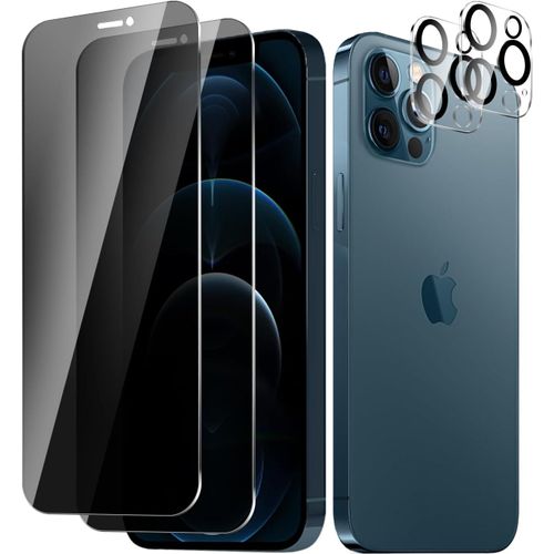 JGD-[2+ 2Pack pour à iPhone 12 Pro Max Anti-Espion Verre Trempé Protection Film + protecteur d'objectif d'appareil photoProtecteur D'écran de Confidentialité, Dureté 15H Anti-rayures
