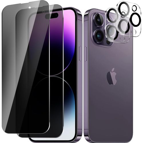 Ersan-[2+ 2pack Pour À Iphone 14 Pro Max Anti-Espion Verre Trempé Protection Film + Protecteur D'objectif D'appareil Photoprotecteur D'écran De Confidentialité, Dureté 15h Anti-Rayures