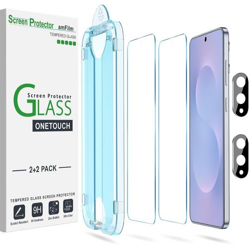 CAUC-Lot de 2 + 2 Films de Protection en Verre Trempé pour Samsung Galaxy S25 Edge 5G, Dureté 9H avec Protection d'objectif d'appareil Photo, Installation Facile et sans Bulles (S25 Edge-6.7'')