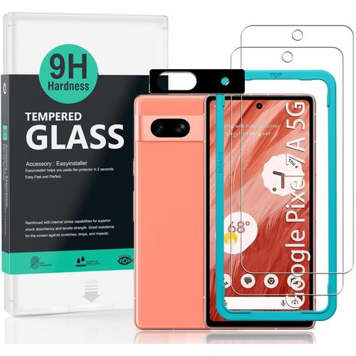 Protecteur D'écran Pour Google Pixel 7a 5g(6.1""),Avec 2 Pièces En Verre Trempé,1 Protection D'objectif D'appareil Photo,[Pas De Bulles]