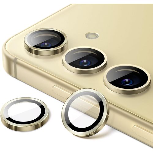 Protection Objectif Caméra Pour Samsung Galaxy S24 Plus, Couvercle D'anneau Individuel En Métal En Hd Verre Trempé 9h, Plateau D'installation Facile, Hd Transparent, 1 Série (Crème)