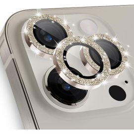CAUC-Caméra Arrière Protecteur pour iPhone 15 Pro - iPhone 15 Pro Max Pailleté Camera Protection [Anti-Rayures], Anneau Individuel en Alliage Aluminium, HD Verre Trempé 9H, Brillant Or