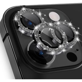 CAUC-Caméra Arrière Protecteur pour iPhone 15 Pro - iPhone 15 Pro Max Pailleté Camera Protection [Anti-Rayures], Anneau Individuel en Alliage Aluminium, HD Verre Trempé 9H, Brillant Noir