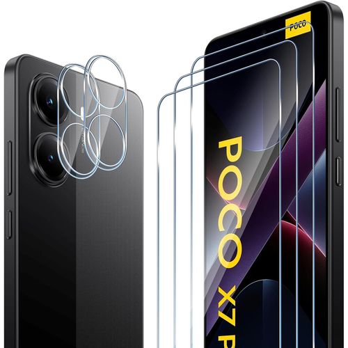CAUC-Compatible avec Xiaomi POCO X7 Pro 5G Verre Trempé, 3 Pièces Protection Écran + 2 Pcs Caméra Arrière Protecteur, 9H Dureté Sans Bulles Anti-Rayures/Anti-Empreinte HD Film Protection Décran