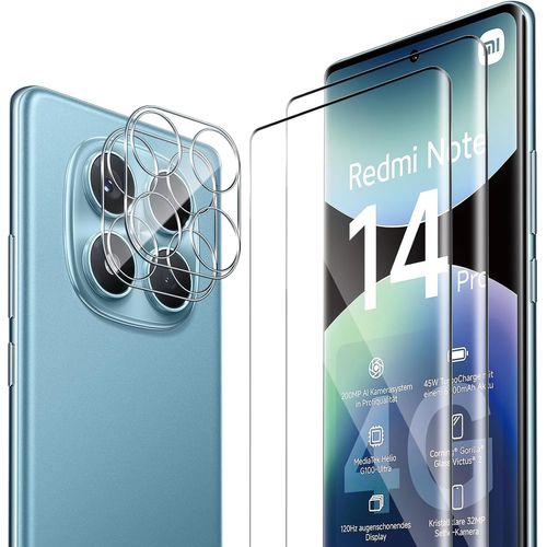 Compatible Avec Xiaomi Redmi Note 14 Pro 4g Verre Trempé, 2 X Protection Écran + 2 X Caméra Arrière Protecteur, 9h Dureté Sans Bulles Anti-Huile/Anti-Rayures/Anti-Empreinte Hd Film