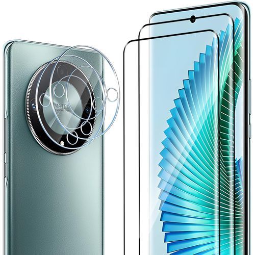 CAUC-Compatible avec Honor Magic6 Lite/Magic 6 Lite 5G Verre Trempé, 2 Pièces 3D Protection Écran + 2 Pièces Caméra Protecteur, 9H Dureté sans Bulles Anti-Huile/Anti-Rayures HD Film Protection Décran