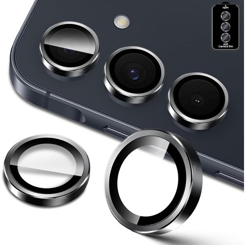 Pour Samsung Galaxy A55 5g Protection Caméra, 9h Individuels Lentille Protecteurs D'écran, Anneau En Métal + Verre Trempé, Hd Anti-Rayures Protecteur Film -Noir