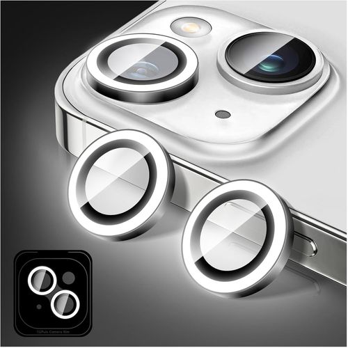 Kal-Lumineux Protecteur D'objectif D'appareil Photo Pour Iphone 14/Iphone 14 Plus, Autocollants De Film De Couverture De Caméra En Verre Trempé, Anneaux En Alliage À Alignement Automatique