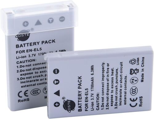 2-Pack Rechange Batterie pour Nikon EN-EL5 Coolpix P510 P520 P530 P5000 P5100 P6000 S10 3700 4200 5200 5900 7900 P3 P4 P80 P90 P100 P500