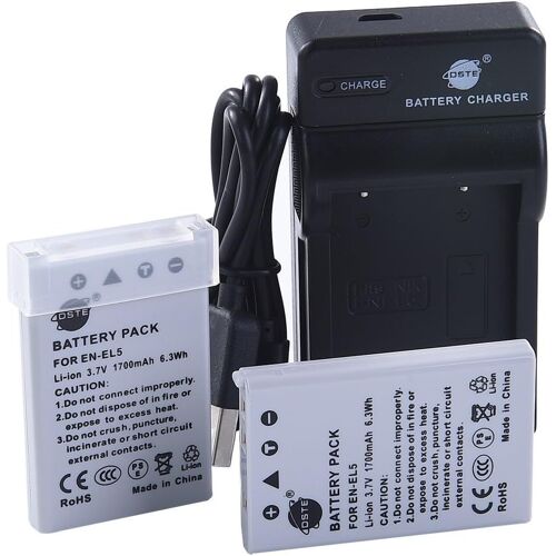 en-EL5 Lot de 2 Batteries Li-ION et Chargeur Micro USB Compatible avec Nikon Coolpix P510 P520 P530 P5100 P6000 S10 P3 P4 P80 P90 P100 P500