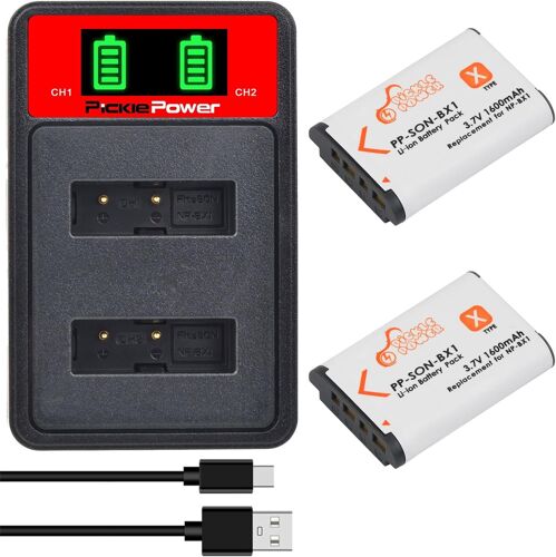 2X1600mAh NP-BX1 Batterie et Chargeur Double USB avec Affichage LED pour Sony DSC-RX1R, DSC-RX100 II, DSC-RX100M II, DSC-RX100 IV, DSC-RX100 V/VII, ZV-1, WX300, WX350, AS100V