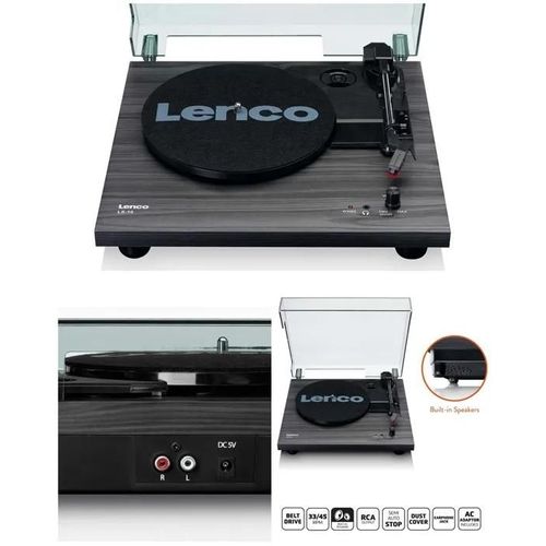 Platine DISQUE Vinyle bois 33 45 Tours Stéréo Semi-automatique RCA 2 haut-parleurs intégrés