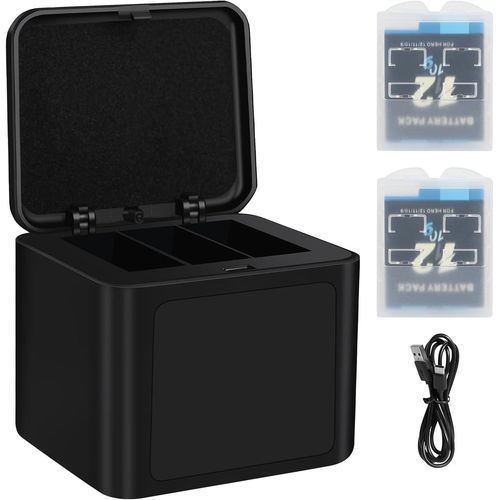 BIBT-2000Mah Hero 12 Batterie Rechargeable 2Pcs Li - Ion Avec Trois Emplacements Pour Chargeur Pour Gopro Hero 12 11 10 9 Noir