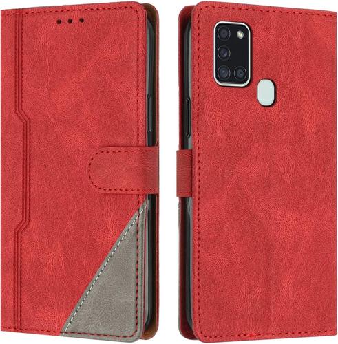Coque pour Samsung Galaxy A21S, Housse Etui Portefeuille Cuir Multifonction, Fermeture Magntique Clapet Anti-Choc [Fonction Support] Flip Case Compatible avec Samsung Galaxy A21S (Rouge)