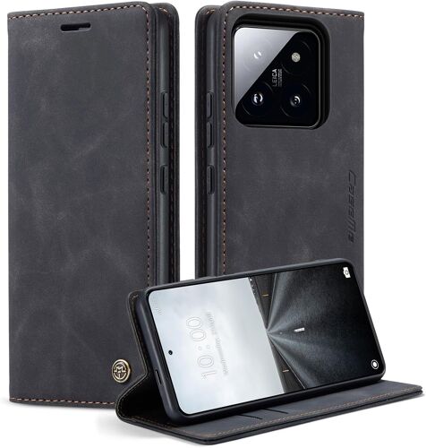 Coque Pour Xiaomi 14 Pro Clapet Case En Cuir Pochette Protection Portefeuille Rabat Etui Premium Housse Porte Carte Magnétique Étui Pour Xiaomi 14 Pro, Noir