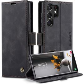 Ljhid-Coque Pour Samsung Galaxy S23 Ultra Clapet Case En Cuir Pochette Protection Portefeuille Rabat Etui Premium Housse Porte Carte Magnétique Étui Pour Samsung Galaxy S23 Ultra, Noir