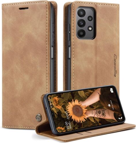 Coque Pour Samsung Galaxy A23 Clapet Case En Cuir Pochette Protection Portefeuille Rabat Etui Premium Housse Porte Carte Magnétique Étui Pour Samsung Galaxy A23, Brun