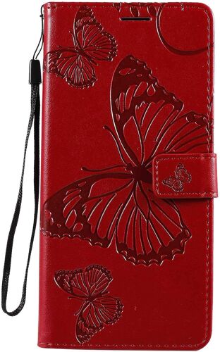 SJZG-Coque Pour Xiaomi Poco X3 Nfc, Papillon Imprimé Pu En Cuir Coque Magnétique Portefeuille Tpu Étui Housse Pour Xiaomi Poco X3 Nfc - Rouge