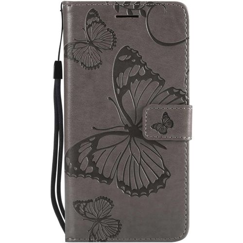 Kalanka-Coque Pour Huawei P10 Lite, Papillon Imprimé Pu En Cuir Coque Magnétique Portefeuille Tpu Étui Housse Pour Huawei P10 Lite - Gris